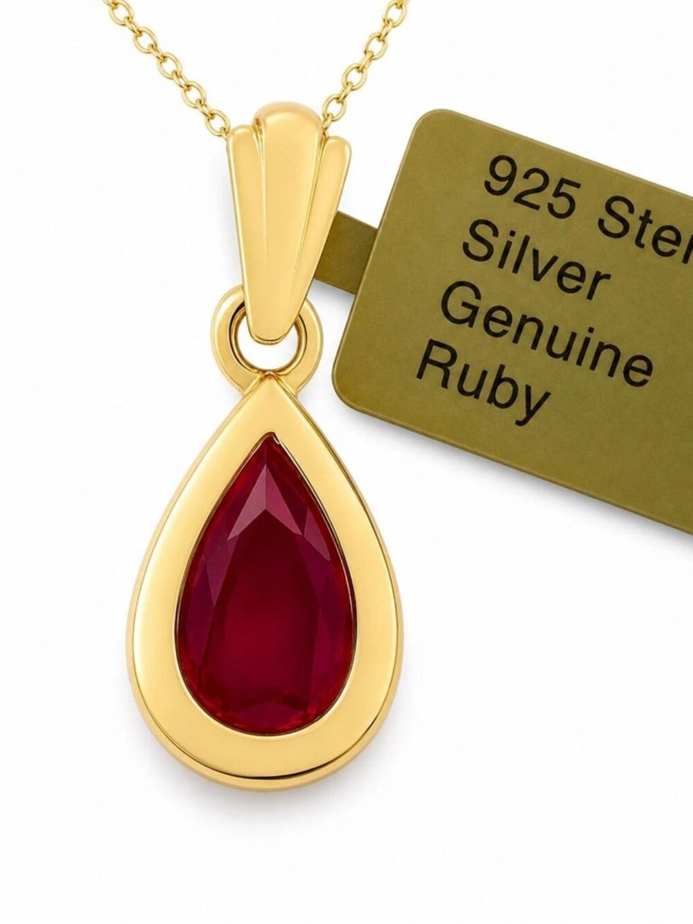 Genuine 2.05 Cts Ruby Pendant Necklace 14k Yellow Gold Plated (.925)